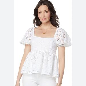 Lilly Pulitzer Kay Top Short Sleeve Eyelet Resort White NWOT size 4